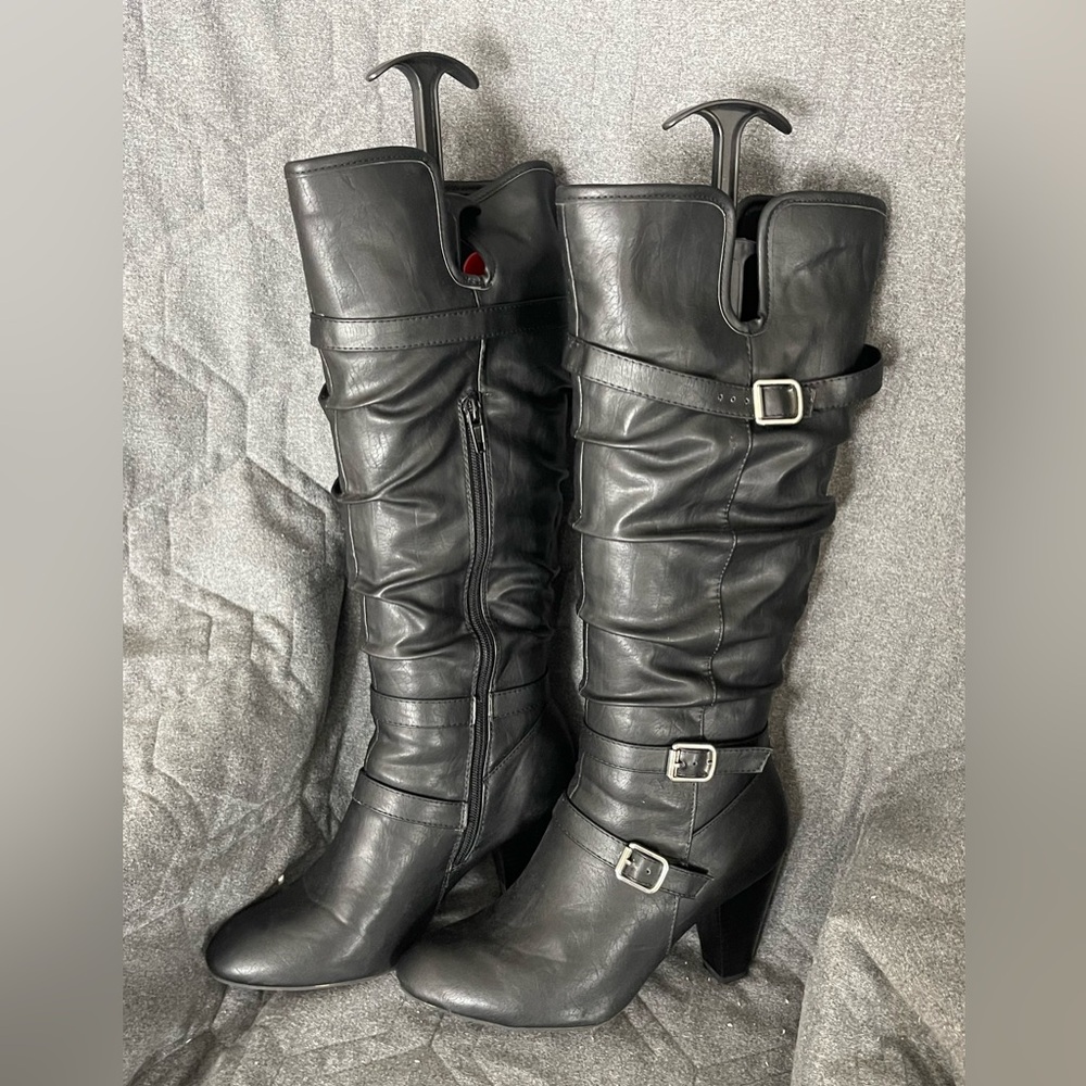 Rampage Stylish Black Leather Knee-High Boots